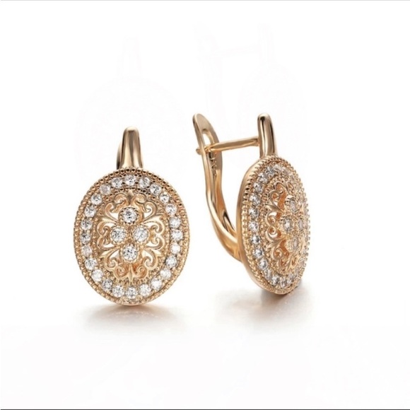 Art Deco Earrings Gold Plated Simulated diamonds New - Picture 9 of 12